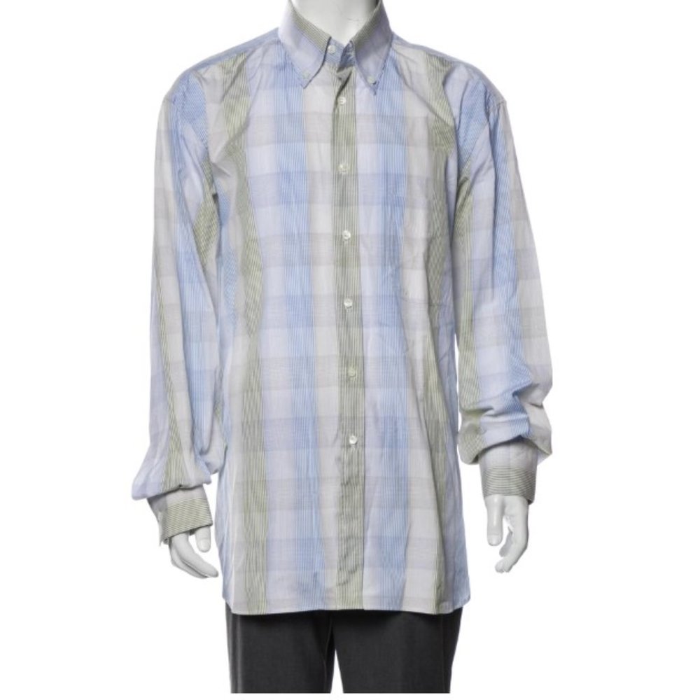 SALVATORE FERRAGAMO Plaid Print Long Sleeve button down Shirt. mens XXL